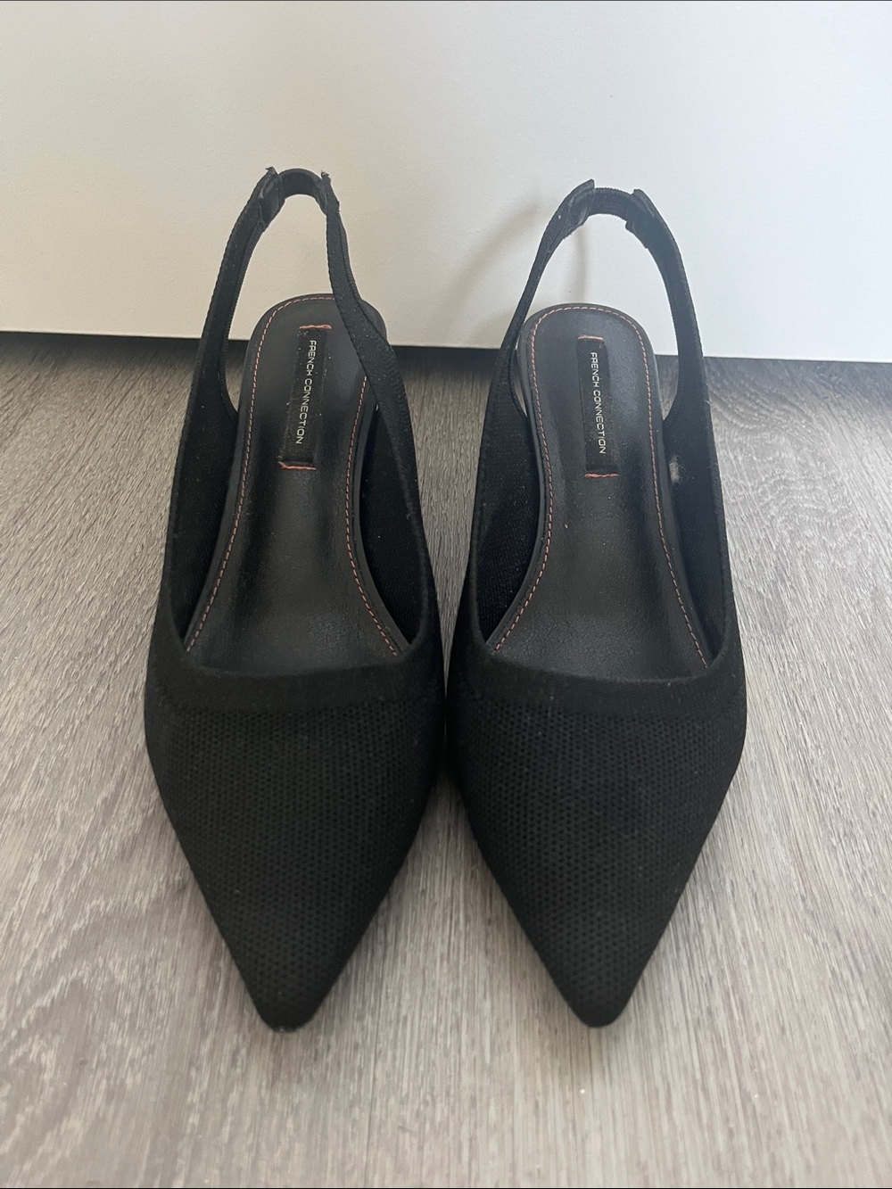 French Connection Black Pointed-Toe Slingback Heels